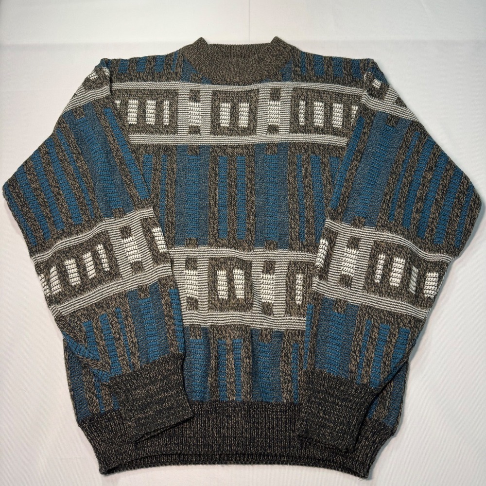 Vintage Eclectic Grandpa Sweater Coogi Style‎ Abstract Funky Geometric Knit L
